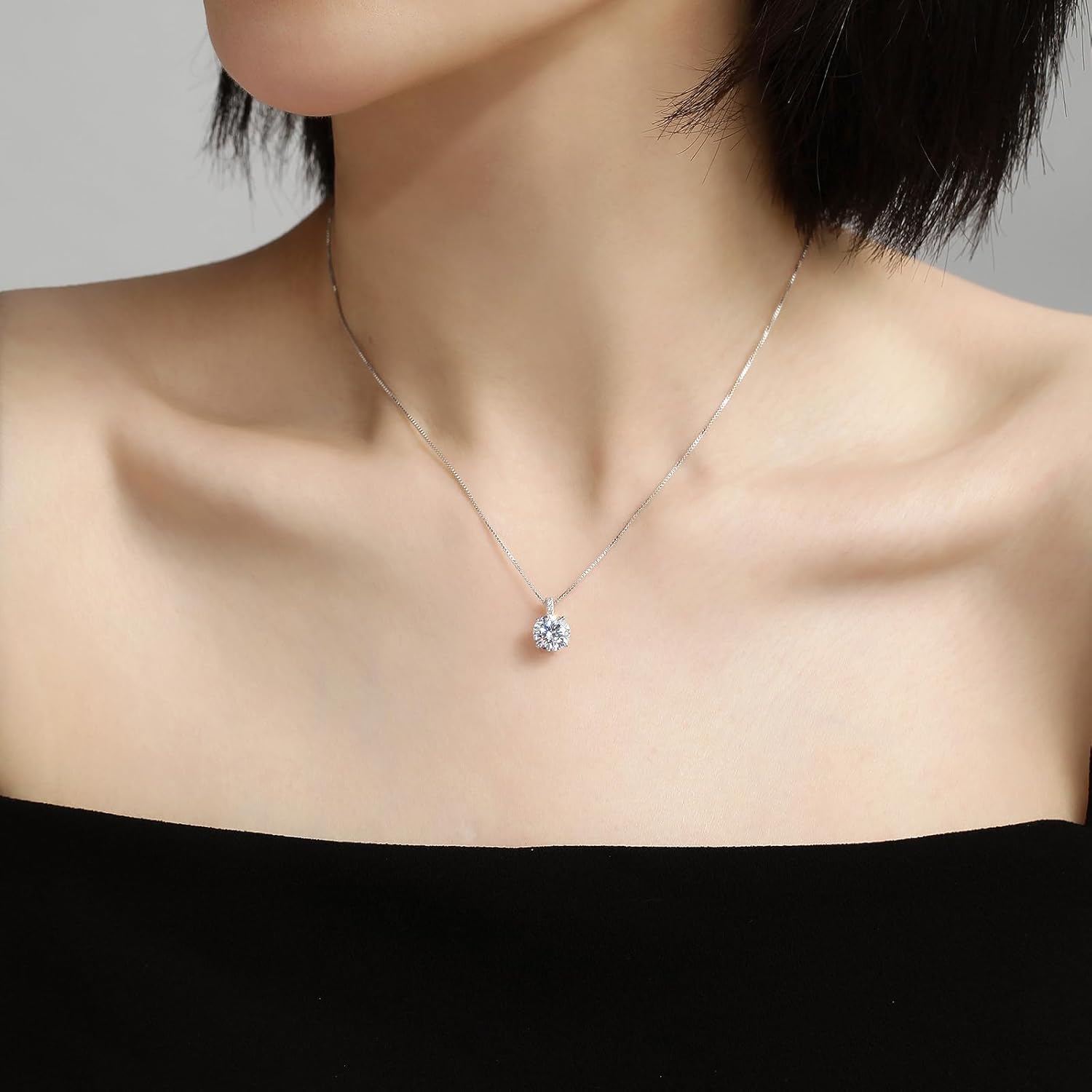 MISS MIMI Solitaire Cubic Zirconia Necklace for Women, 1–3 CT Round,Heart,Princess Cut CZ Options, Bezel or Prong Set in 925 Sterling Silver, Adjustable 16–20" Minimalist Everyday Jewelry - Image 7