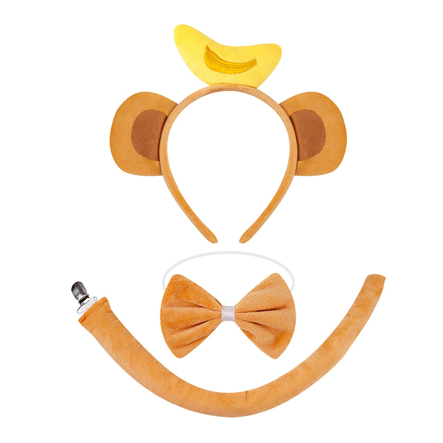 NIDHFG 1 Piece Monkey Headband, 1 Piece Bow Tie And 1 Piece Tail, Monkey Costume Accessories, Cute Plush Accessories, Role-Playing Props.