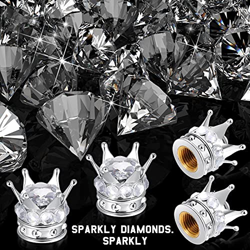 4 Pieces Crown Tire Valve Stem Caps Bling Handmade Crystal Rhinestone Universal Chrome Crown Vehicle Car Tire Caps Covers, Attractive Accessories For Car (White) #TOP2
