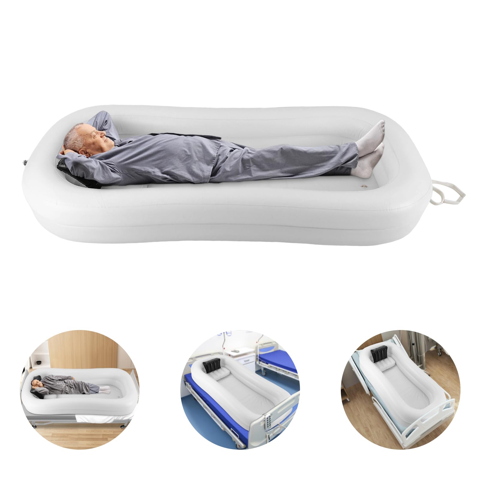 Vasca da bagno gonfiabile pieghevole per adulti, 220 x 100 x 38 cm, in PVC, ideale per la doccia a letto per anziani e con problemi di mobilità