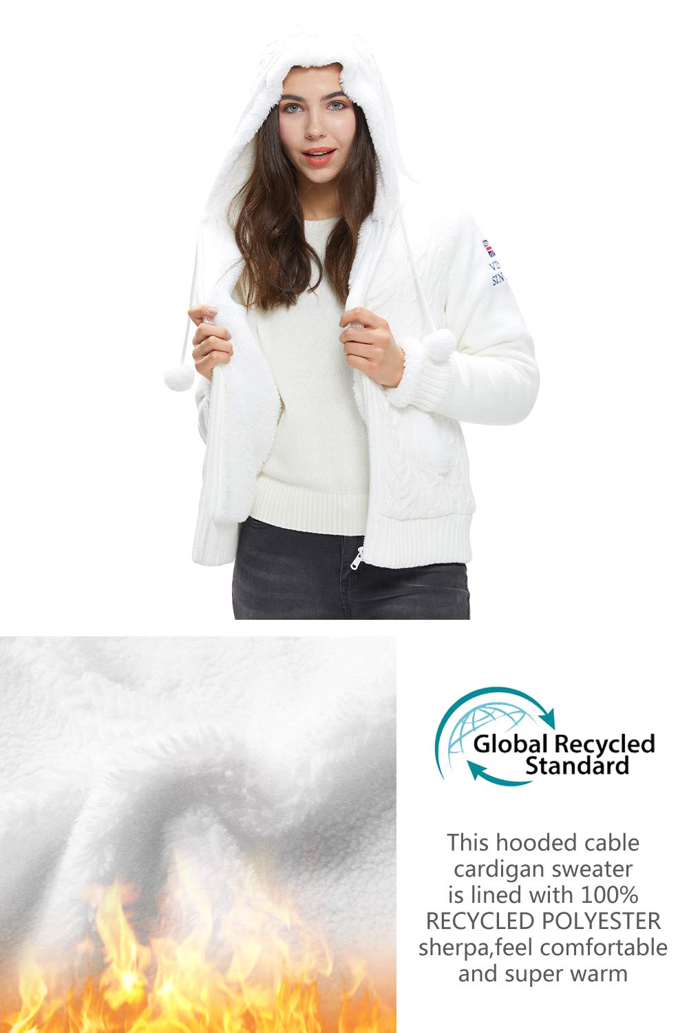 Extreme Pop Chaqueta de Punto con Capucha para Mujer, cárdigan con Cremallera, suéteres, Chaqueta de Invierno con Forro Polar cálido con Sherpa XS-XL UK Stock