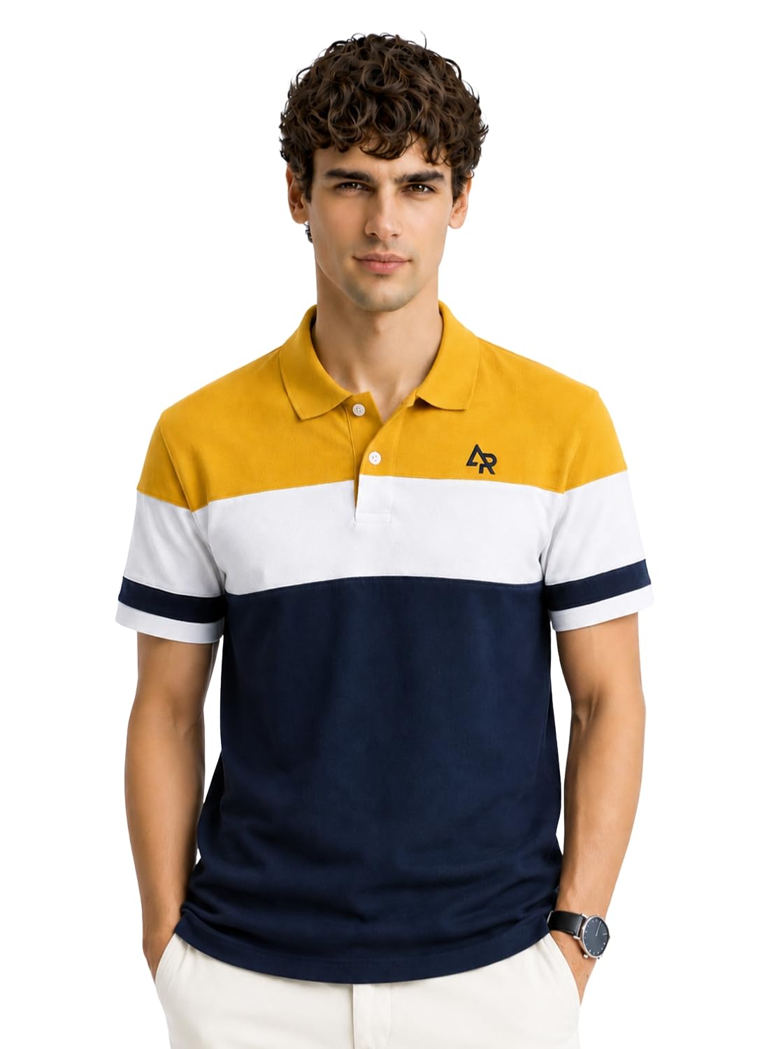 adro Men's Color Block Polo T-Shirt | Premium Cotton Polo Tshirt | Yellow White Navy Casual Regular Fit Collar T Shirt-picture-35