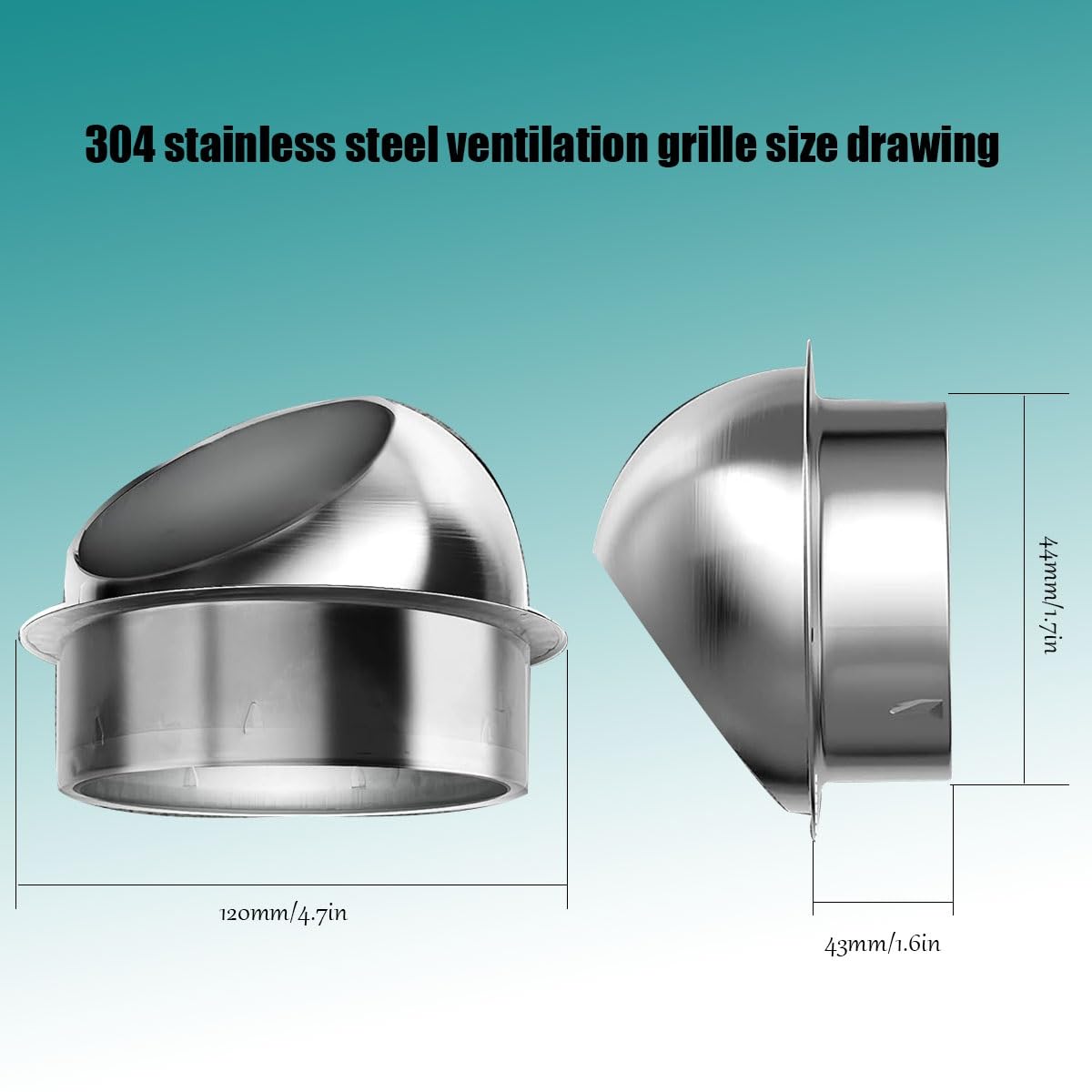 50mm-300mm Silver Edelstahl Air Vent Lüftungsgitter Abdeckung, Abdeckung Dunstabzug Außen, Dicker Edelstahl 304 Wandanschluß Abluft, Für Bad Küche Garage Wohnmobil(300mm/12in)