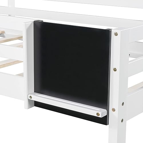 Miniatura 6 de Cama baja tipo loft con tobogán y pizarra, marco de cama tipo loft individual para sala de estar, dormitorio, habitación de invitados. No necesita