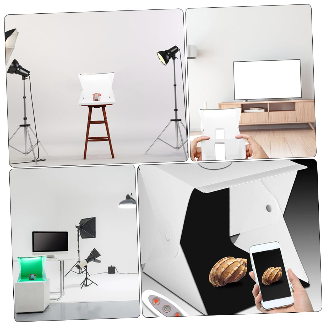 Box Fotografico Pieghevole 40cm Luce LED Regolabile | Bianco, Pvc e Poliestere, Struttura Portatile, Sfondo per Scarpe e Orologi, Kit Compatto da Studio