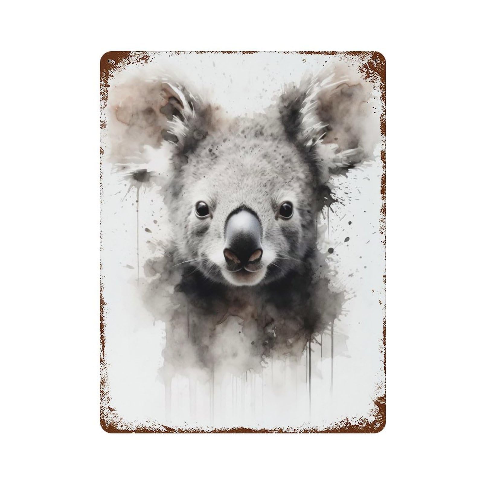 Rust Effect Koala Beauty Watercolor Aged Metal Wall Plaque 15.7"x11.8", Farmhouse Wall Decor for Office, Studio And Wall Decor