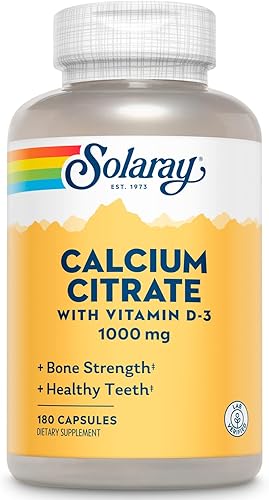 Solaray Citrato de calcio con vitamina D-3 1000 mg  Para huesos y dientes saludables función cardiovascular muscular y nerviosa  Absorción mejorada
