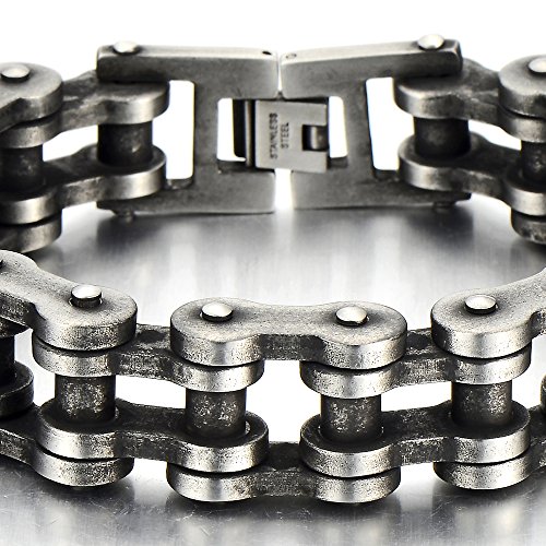 Coolsteelandbeyond Classic Mens Bike Chain Bracelet Stainless Steel Old Metal Treatment Retro Style #TOP2
