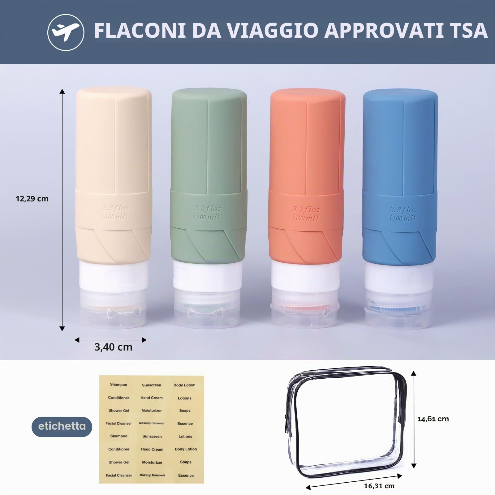 FADVAN Set Contenitori da Viaggio per Liquidi - 4pcs Flaconi da Viaggio in Silicone 100 Ml - Boccette per Porta Profumo,Doccia Shampoo,Detersivo, Accessori Utili (Morandi)