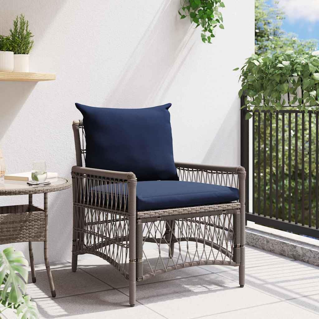 Générique Krzesło ogrodowe Polyrattan Szary 73 x 61 x 77 cm | Z poduszką zewnętrzną, stalowa rama malowana proszkowo, wygodne siedzisko, ergonomiczna konstrukcja