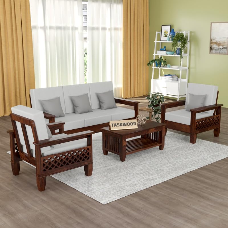 Sheesham Wooden 5 Seater Sofa for Living Room | Solid Wood Sofa with Cane Side Panel | Rosewood Sofa Set for Home & Office | Lounge (Walnut Finish, 3+1+1 Seater)-image-41