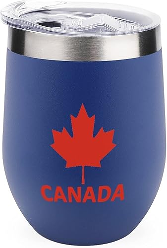 Miniatura 1 de Vaso de vino de arce con tapa con la bandera de Canadá, tazas de acero inoxidable, taza de viaje con aislamiento al vacío de doble pared, 12 onzas