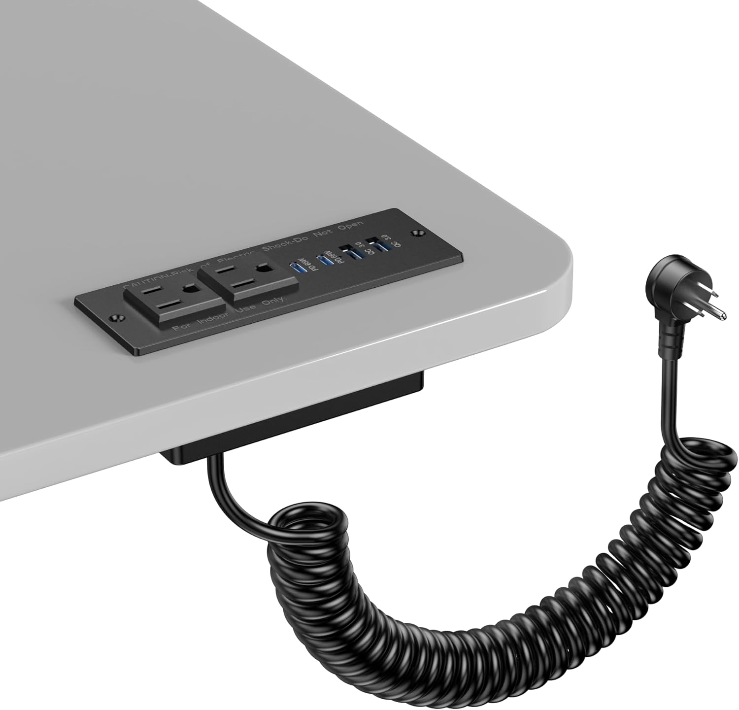 Recessed Power Strip USB C 65W Fast Charging Station,in Drawer Outlet,Furniture Flush Mount for Desktop,Workspace Essential Desk Outlet (Black, 10FT)