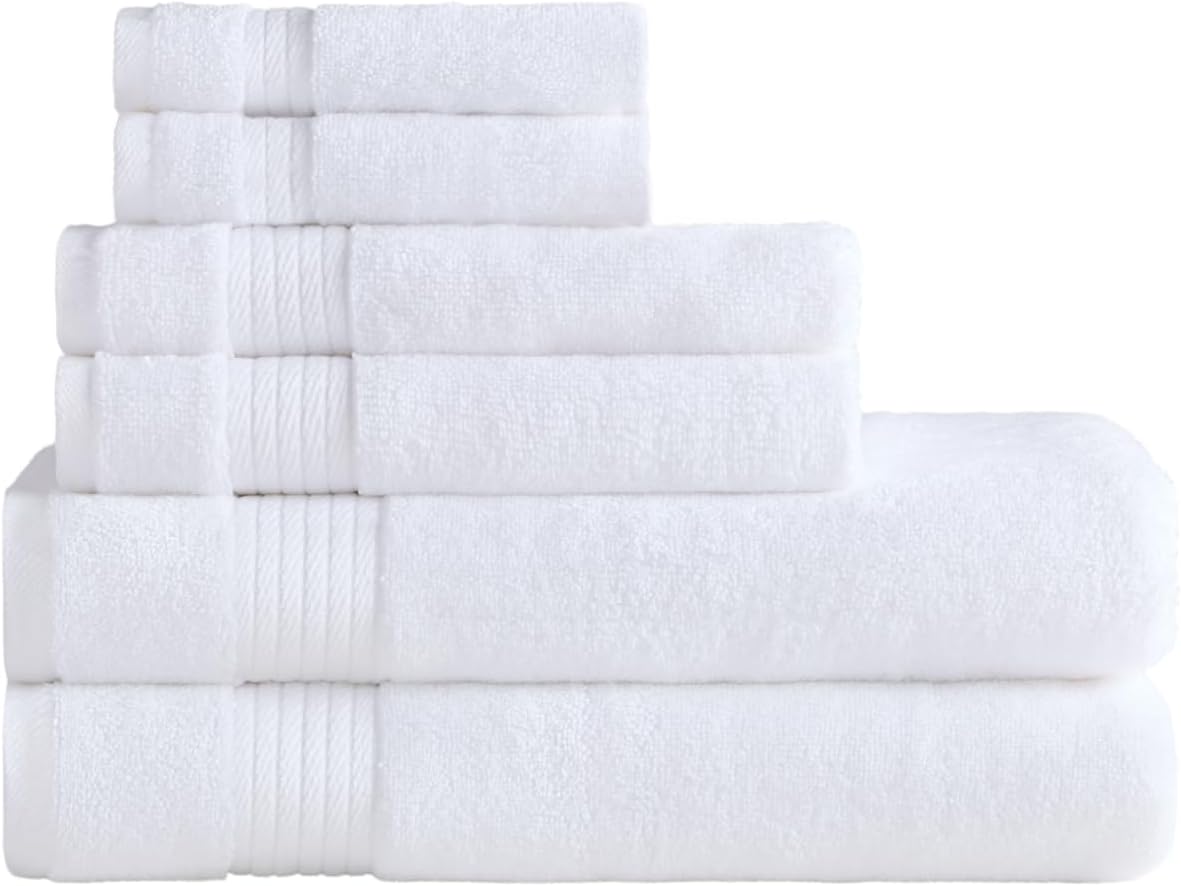 Ozdilek 6-Piece Bath Towel Set, 2 Bath, 2 Hand, 2 Wash, 100% Cotton Turkish Towels, 2 Bath Towels (30x60/550 GSM), 2 Hand Towels (16x30/575 GSM), 2 Washcloths (13x13/600 GSM) (Bright White)