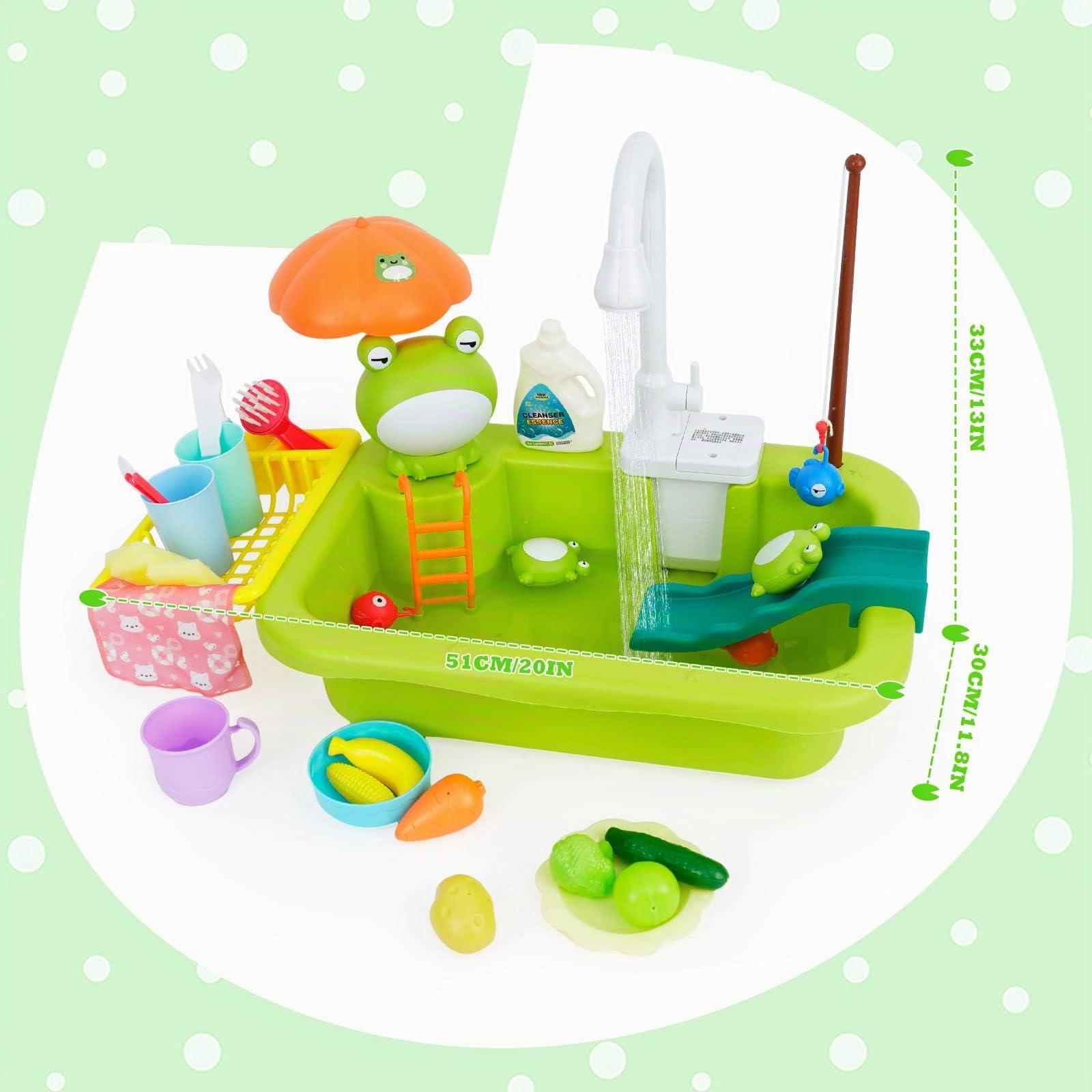 Set di Giocattoli per Lavello da Cucina 2 in 1,Cucina Giocattolo per Bambini con Gioco di Pesca e Accessori da Cucina, Giochi Acqua Bambini con Rubinetto Girevole a 90° per Ragazzi Ragazze dai 3 anni