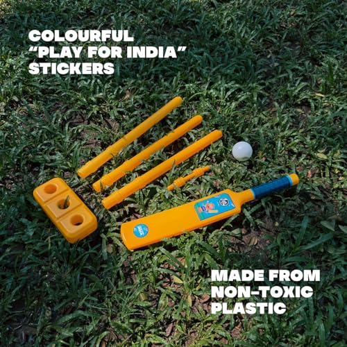 Image of Lata Toys Howzzat Junior Cricket Set for Toddlers (Ages 3+) - Complete Plastic Cricket Kit with Yellow Bat, Soft Ball & Stumps - Lightweight - My First Cricket Set for Boys & Girls - Ideal Beginner