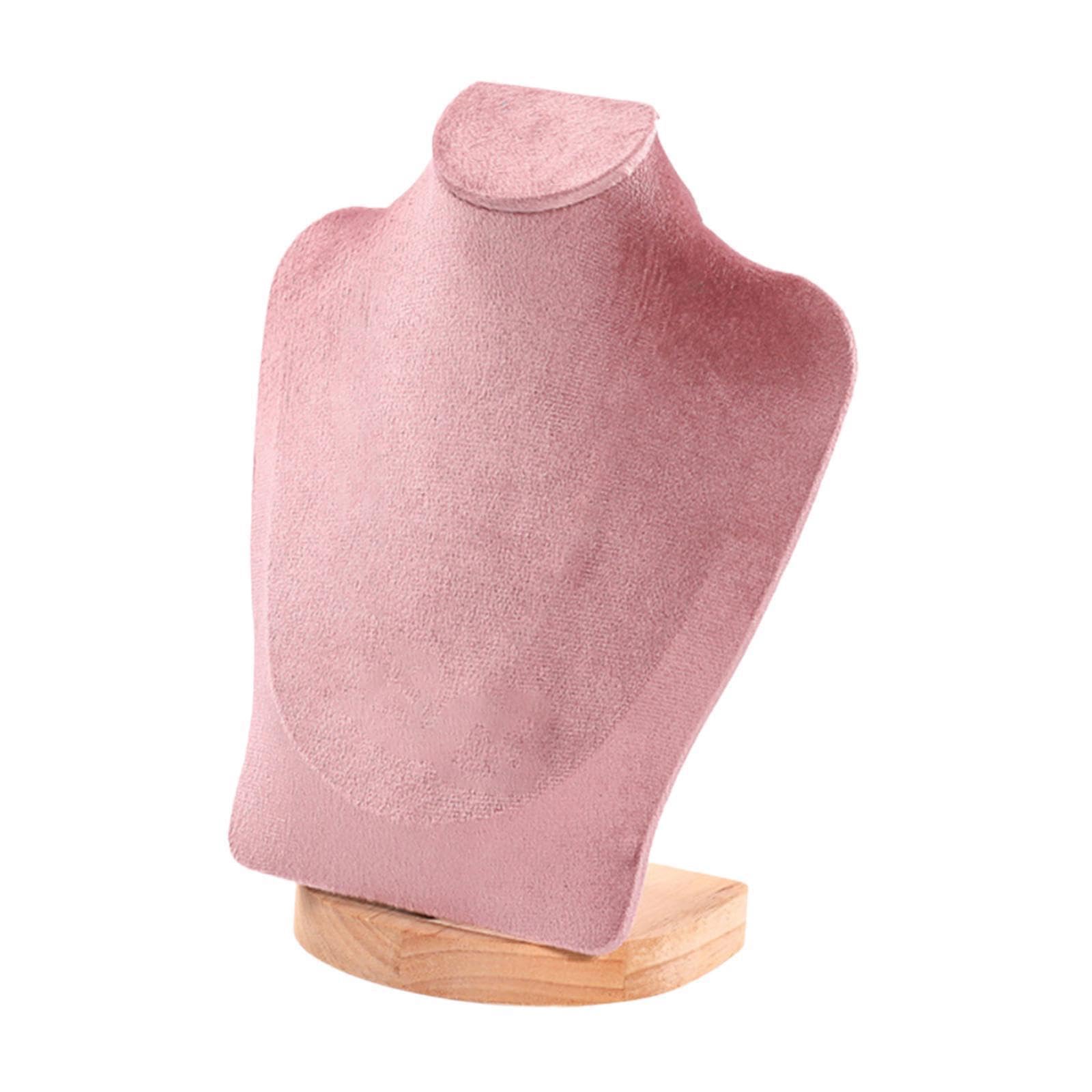 PIXZCSA Wooden Jewelry Bust Stand Holder Stylish Display For Pendants Necklaces Retail Displays Home Necklace Display Chain Bust Stand Holder Showcase, Pink Velvet, 23cm