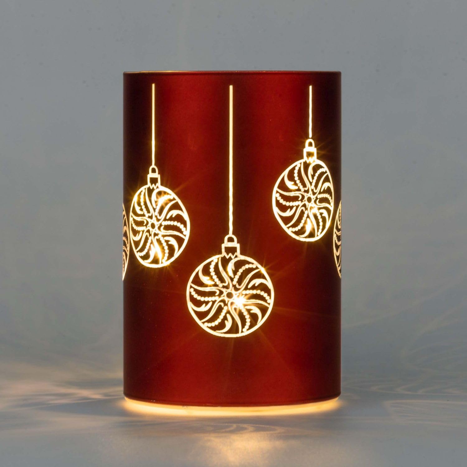 SHATCHI 17cm Christmas Decorated Vase Table Lamp Etched Glass Tube Xmas Red Cylinder LED Fairy Lights Battery Operated Table Decoration, Baubles