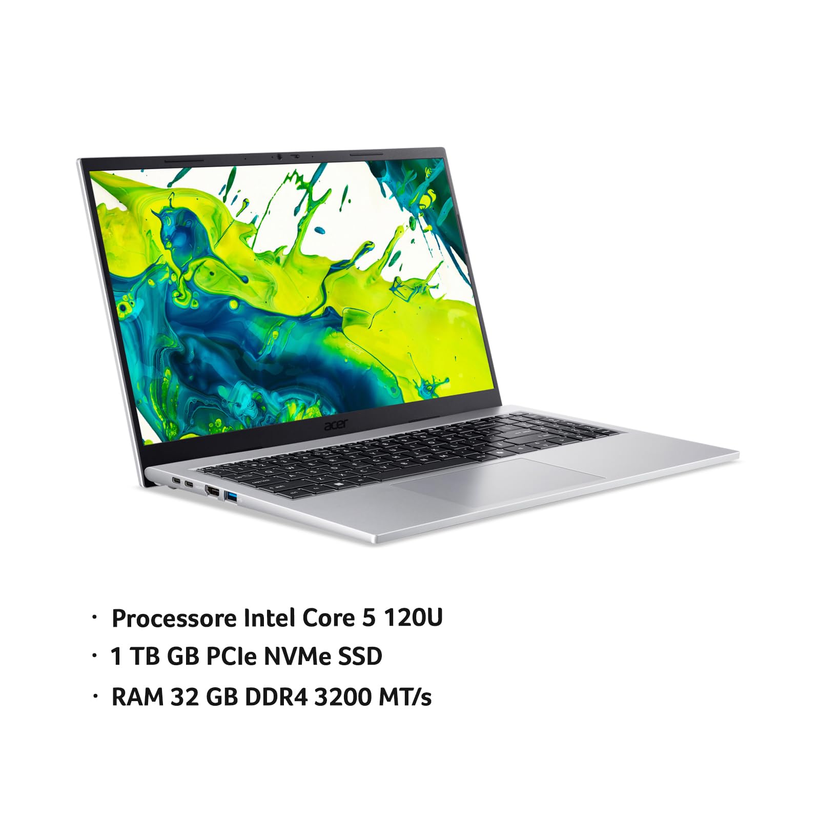 Acer Aspire Go 15 AG15-72P-53BQ PC Portatile, Notebook, Processore Intel Core 5 120U, RAM 32 GB DDR4, 1024 GB PCIe NVMe SSD, Display 15.6" FHD, Scheda Grafica Intel Graphics, Windows 11 Home