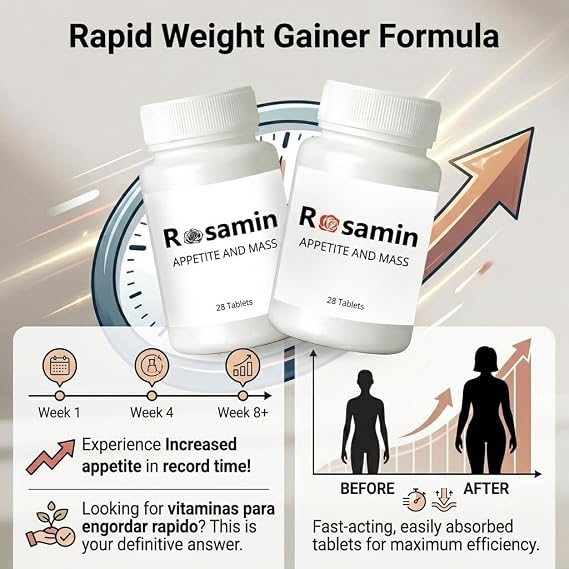 Weight Gaining Pills: Dual Appetite Booster & Mass Enhancer, 56Ct | Rosamin 2 in 1 Formula! Powerful Appetite Stimulant And Mass Gainer to Safely Build Healthy Muscle, Curves, and Vitality