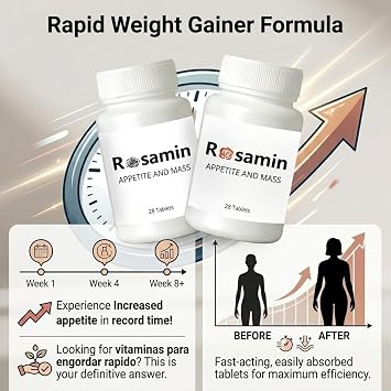 Weight Gaining Pills: Dual Appetite Booster & Mass Enhancer, 56Ct | Rosamin 2 in 1 Formula! Powerful Appetite Stimulant And Mass Gainer to Safely Build Healthy Muscle, Curves, and Vitality
