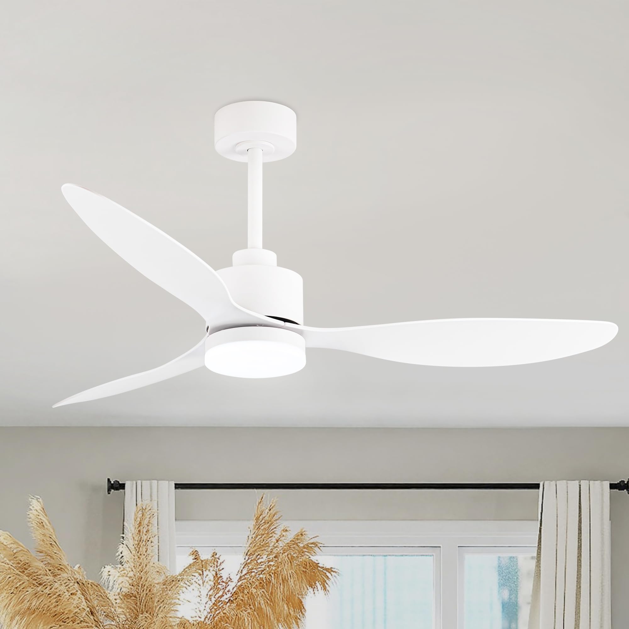 52 Inch Ceiling Fans with LED Light Remote Control, Modern Ceiling Fan with Reversible DC Motor, 3 Blades and 3 Color Temperature, LED Light Fandelier for Bedroom, Living Room (White)