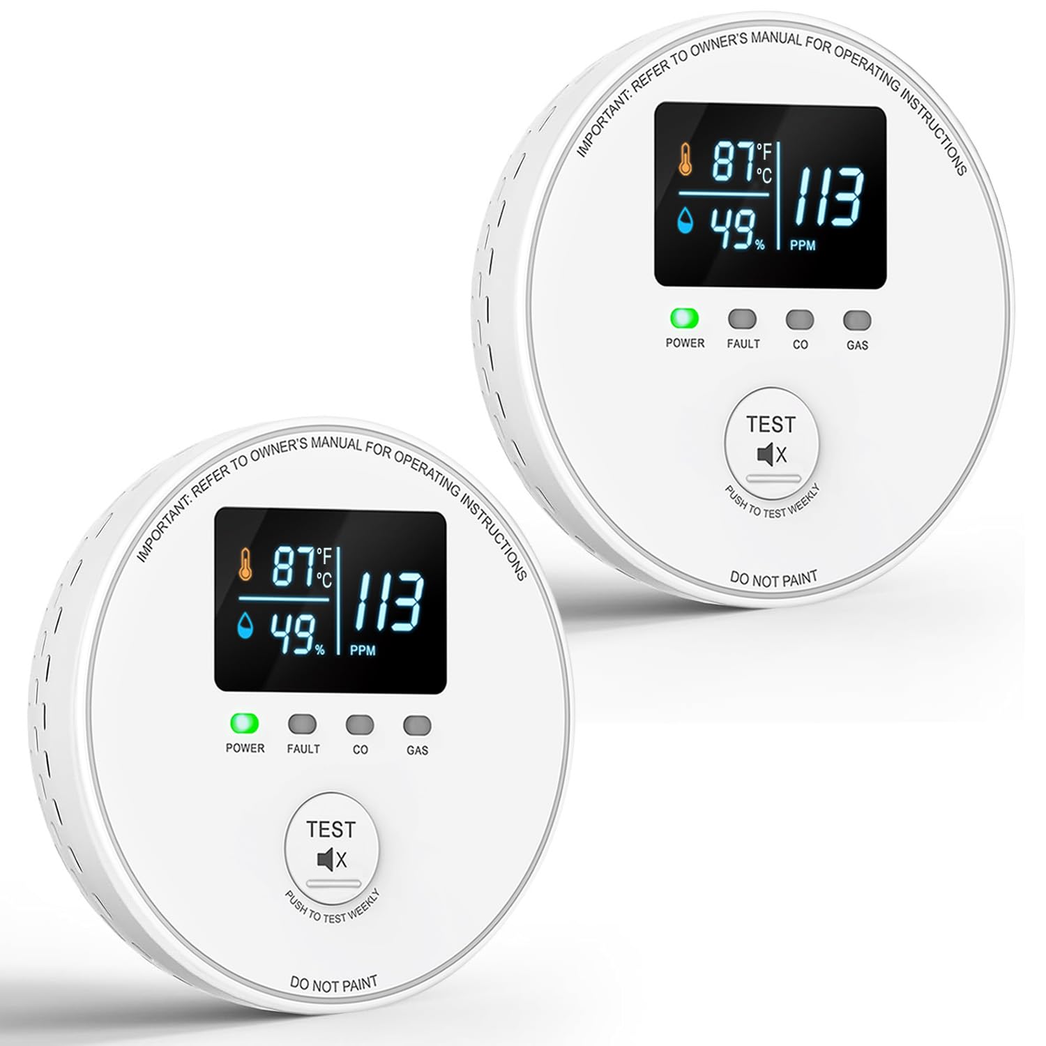 Carbon Monoxide Detectors and Natural Gas Detector, 4-in-1 Carbon Monoxide Detectors Plug in, CO Detector with Dual Alarms, Temperature(°F/℃) & Humidity Sensor for Home, RV, Black, 2 Packs