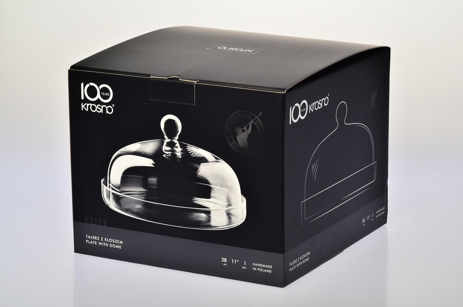 Krosno Plateau avec Cloche Elite, 28 cm, Verre de Haute Qualité, Plateau à Fromage Élégant avec Cloche, Idéal pour Fromages, Desserts, Présentations, Design Raffiné, Cristal sans Plomb