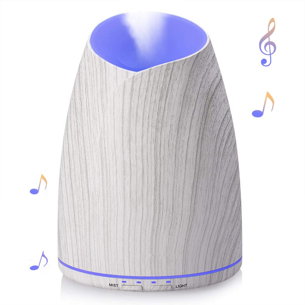 Essential Oil Diffusers with Bluetooth Speaker, 500ml Cool Mist Humidifier for Aromatherapy, Music Aroma Air Purifiers, 14 Color Changing, Up to 15H Use, 4 Timer Setting, Waterless Auto off,White