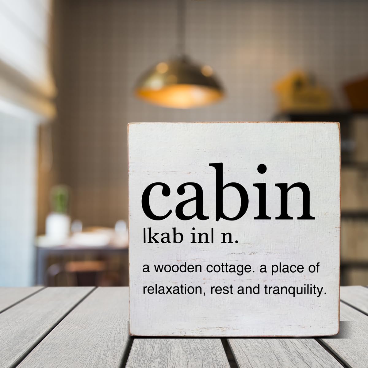 Cabin Definition Art Wooden Box Sign Rustic Farmhouse Cabin Desk Decorative Wooden Sign Home Decor for Table Shelf 5 x 5 Inches