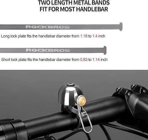 Miniatura 4 de ROCKBROS Campana de bicicleta clásica para timbre de bicicleta con campanas de sonido fuerte para carretera, bicicleta de montaña, manillar adultos
