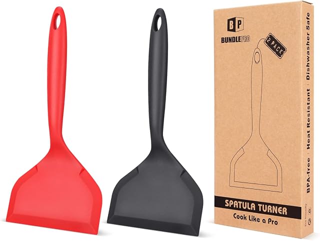 Pack of 2 Wide Silicone Spatula ,Nonstick Pancakes Shovel, Fried Flexible Turner, BPA Free Kitchen Cookwares with High Heat Resistant for Egg, Cookie,Omelette,Fish,Burgers