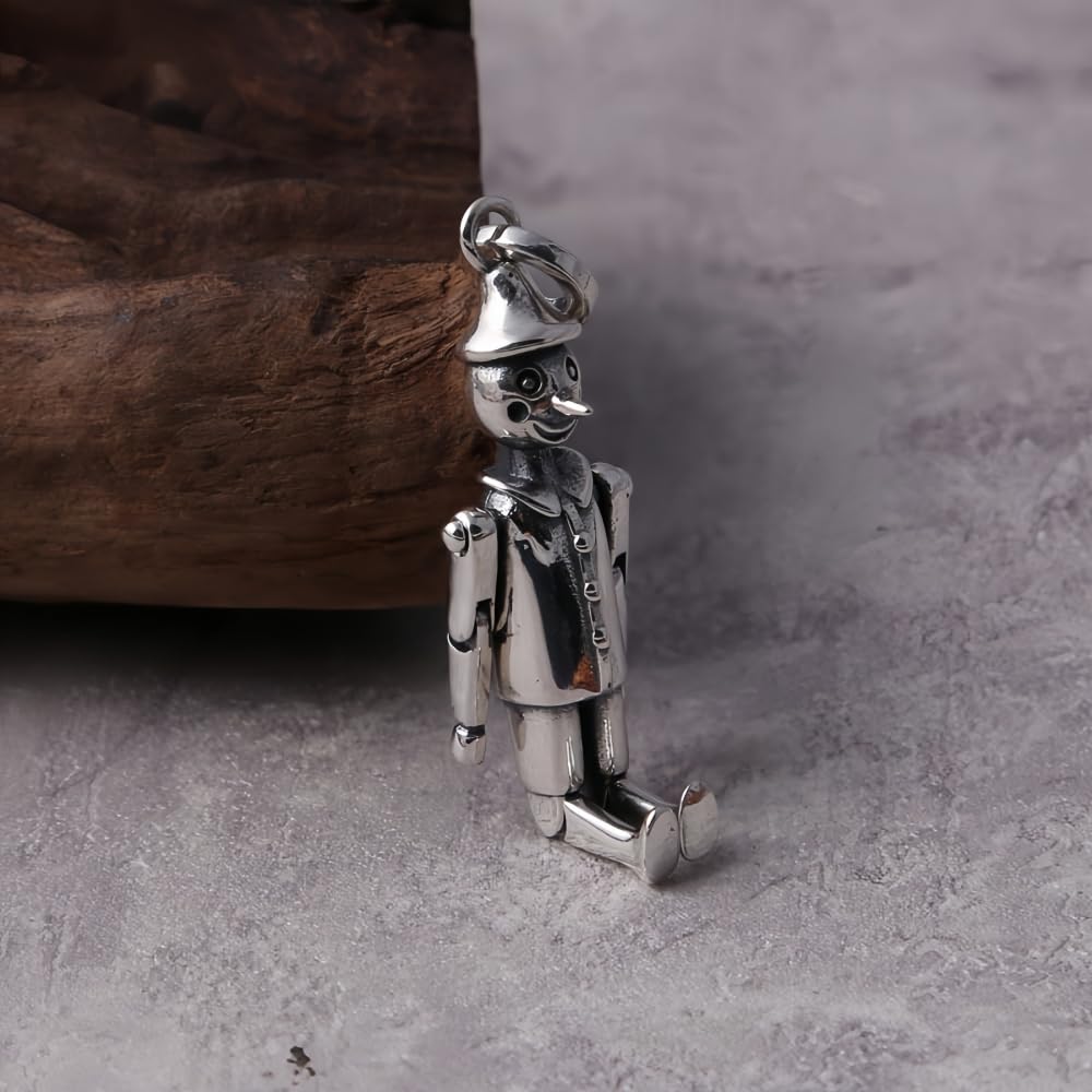 ForFox Ciondolo Pupazzo burattino Pinocchio in Argento Sterling 925 Vintage per Uomo Donna