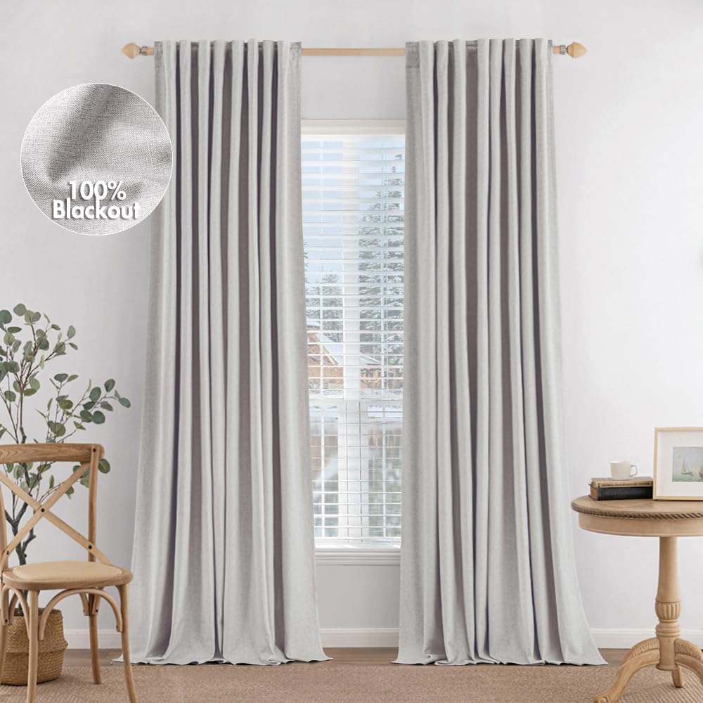 MIULEE 100 Blackout Curtains 90 inches Long Linen Curtains