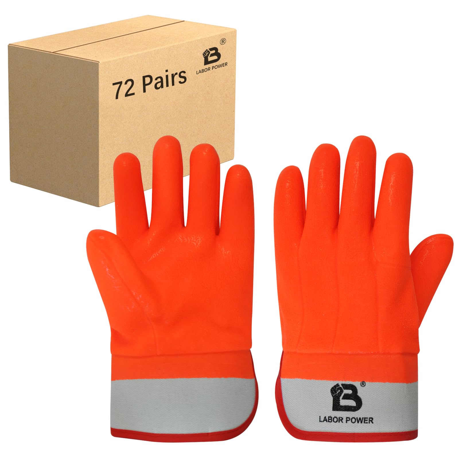 LABOR POWER PVC Foam Lined Gloves for Men Waterproof Work Gloves with Rubberized Safety Cuff, Sandy Finish