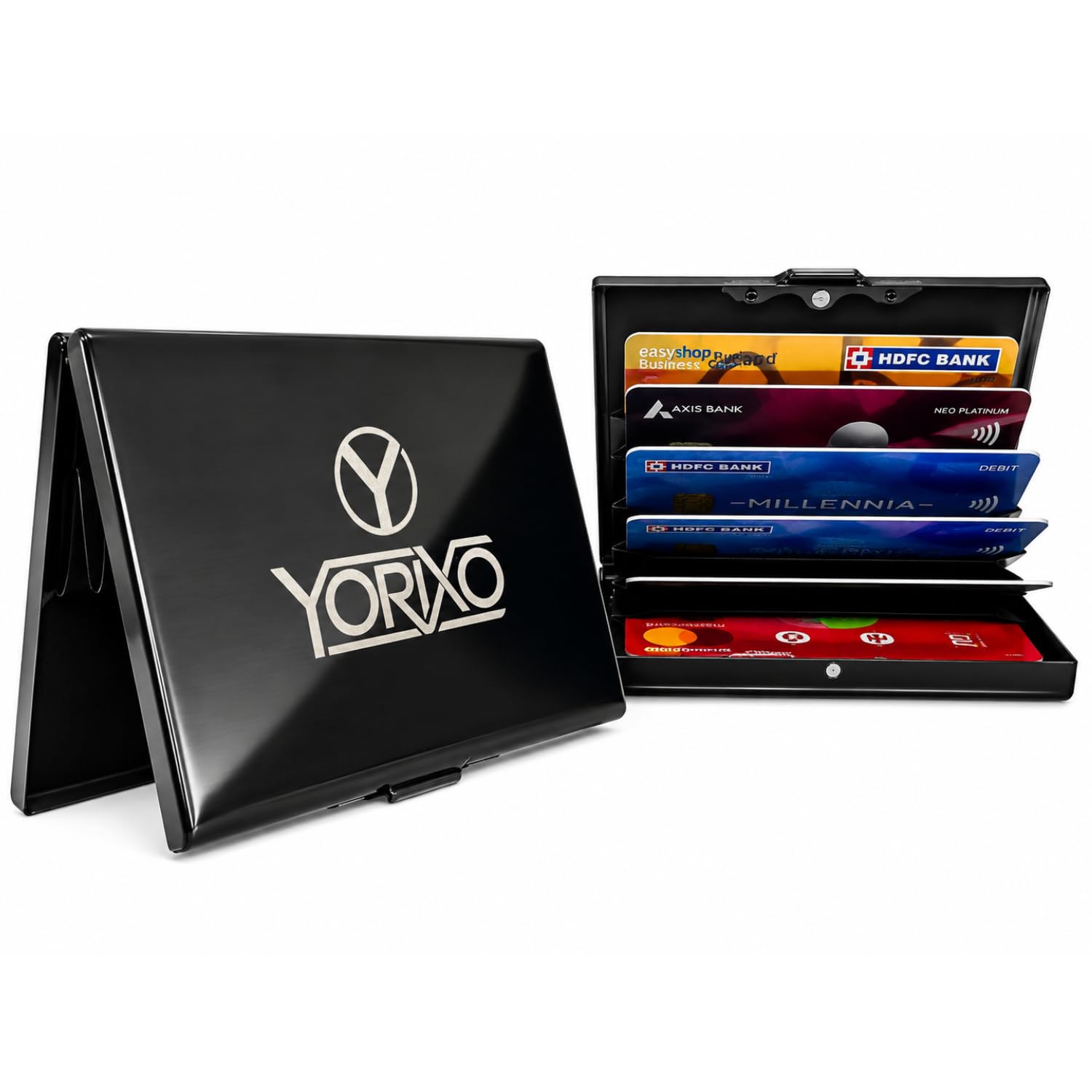 6 Slots RFID Metal Credit Card Holder Wallet Case for Men & Women (Black-9.5 x 6.5 x 1.3 cm) (Jet Black)-image-9
