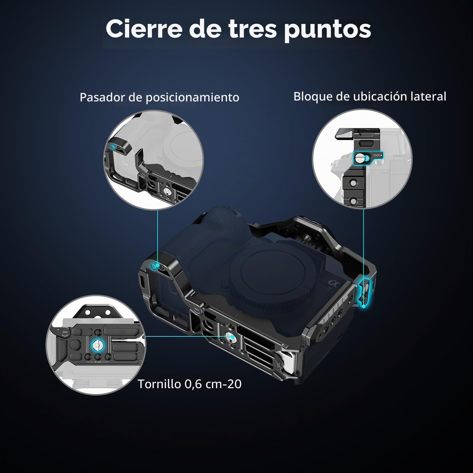 SMALLRIG Jaula de liberación rápida HawkLock para Sony Alpha 7R V/Alpha 7 IV/Alpha 7S III/Alpha 1/Alpha 7R IV/Alpha 7 V, Placa QR integrada para Arca, Zapatas frías (versión Mejorada) - 3667C