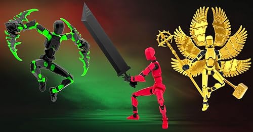 Miniatura 5 de (Asamblea completada) Figura de acción T13 Titan 13 impresa en 3D de 5.54 pulgadas con 9 tipos de armas y 5 tipos de manos, (dorado)