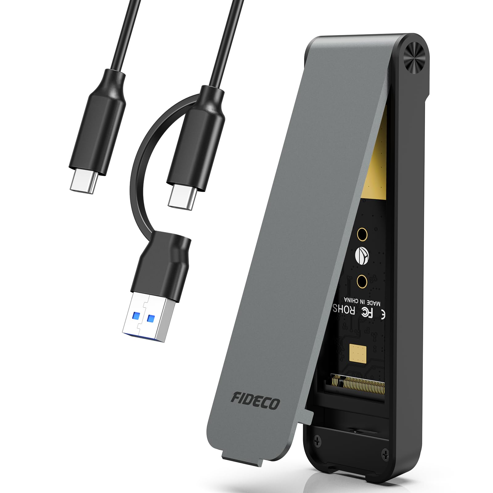 FIDECO M.2 NVMe SSD Gehäuse, USB 3.2 Gen 2 (10Gbps) M.2 NVMe USB Adapter, Aluminium Sandwich-Stil-Design, Werkzeuglose Installation, Unterstützt UASP und Trim (Grau)
