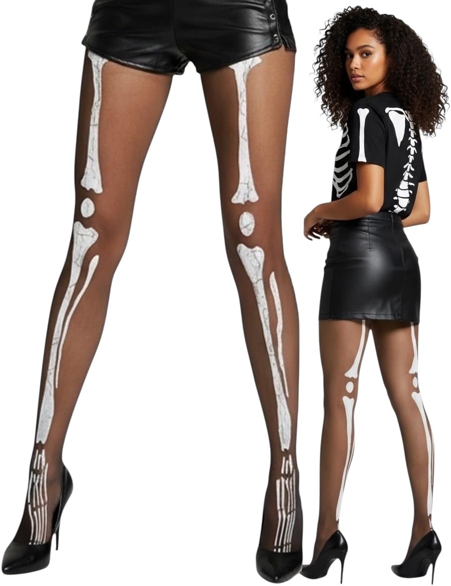 ToBeInStyle Women’s Scary Skeleton Leg Bones Halloween Hosiery Tights &amp; Thigh High Stockings