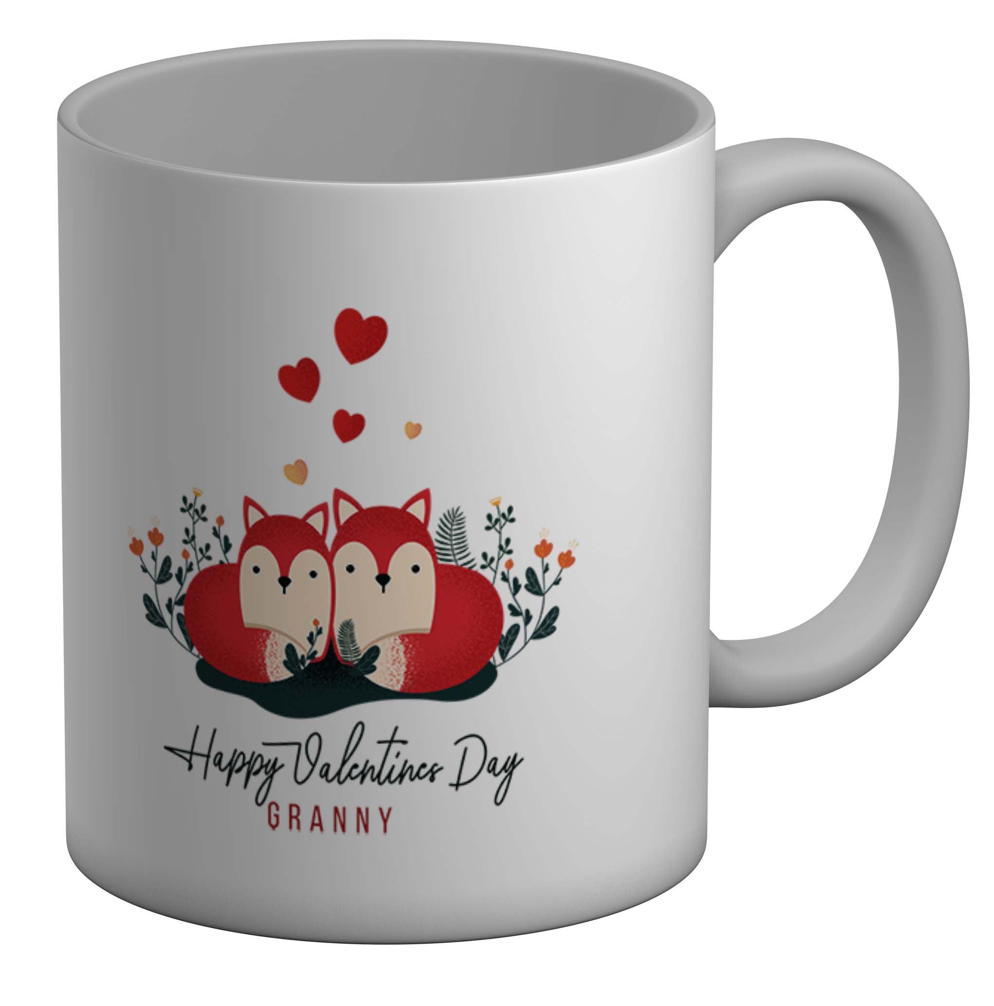 Shopagift Happy Valentine's Day Mug Granny Cute Fox Foxes White 11oz Large Ceramic Cup