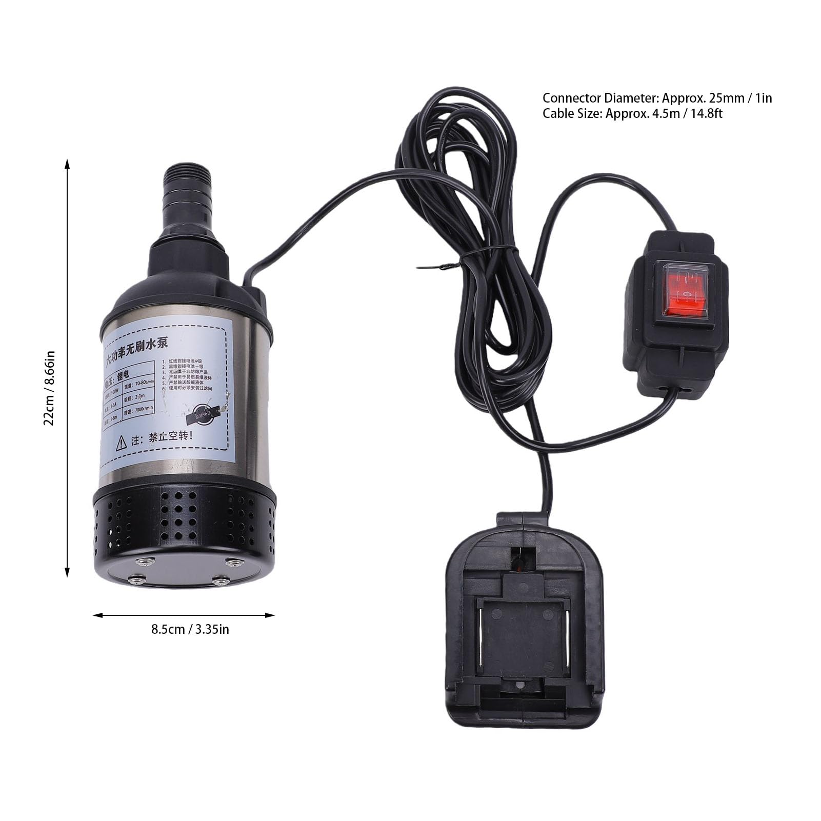YWBL-WH Bomba de Agua Sumergible Inalámbrica 100W 7000rpm 5-8m Elevación