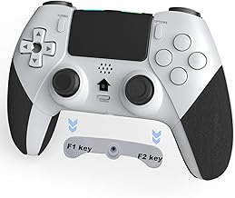 Holilo Manette pour PS-4, Manette sans Fil Pro Controller avec PS-4/Pro/Slim, Gamepad avec Gyroscope à 6 Axes, Double Vibration, Boutons Programmables, Pavé Tactile, Turbo(Blanc)