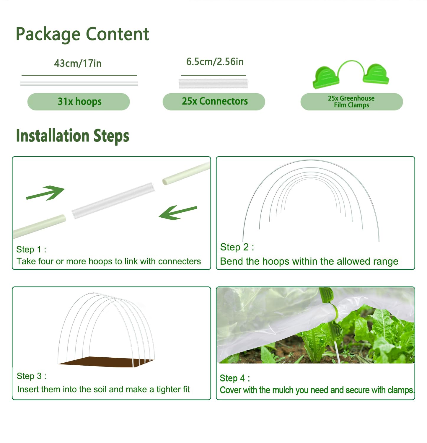 Cabilock Folientunnel 5 Stück - Gartentunnel Spannreifen Hochbeet Abdeckung