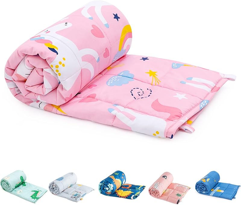 Cotton Weighted Blanket for Sleeping, 36"x48" 5 lbs | Cooling, Breathable and Soft; Filled with Glass Beads; Washable; Heavy Throw for Calming, Sleep and Nap; Pink Unicorn