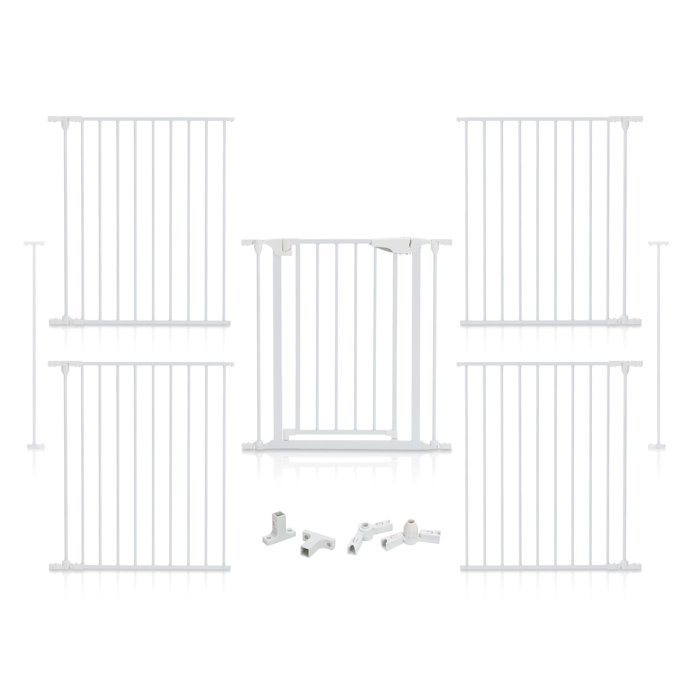 Fillikid Absperrgitter Exclusiv, 5-teilig, bis 3,2m | Treppenschutzgitter ohne Bohren, für Kamin, Treppen, mit Türfunktion, individuell anpassbar