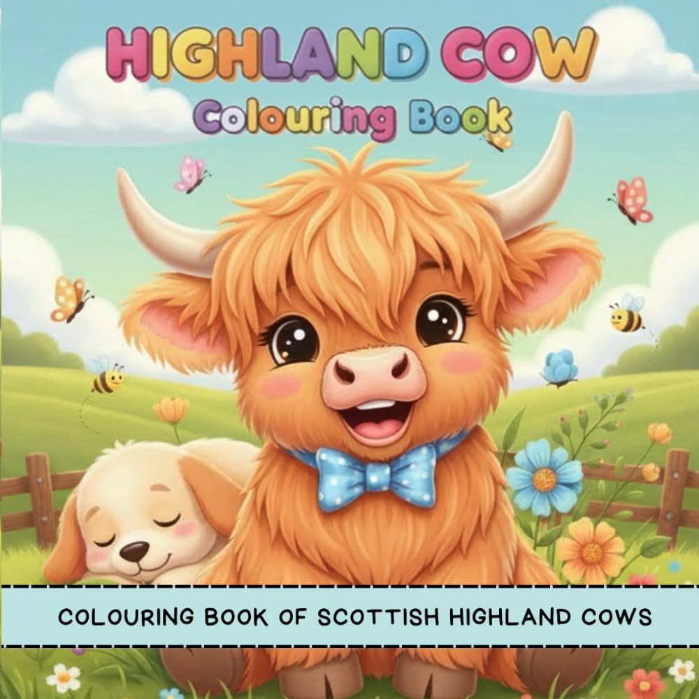 Colouring Book of Scottish Highland Cows: Fun and Relaxing Highland Cow Coloring Pages with Simple Landscapes and Nature Elements for Kids