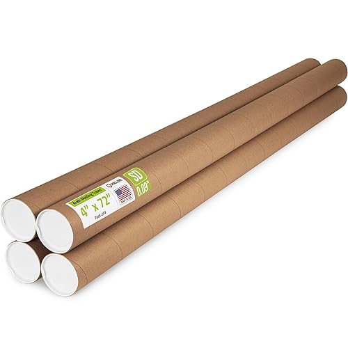 Miniatura 94 de Tubos de correo de papel kraft reforzado de 3 x 24 pulgadas, paquete de 4 tubos con 2 tapas cada uno, tubo de cartón fabricado en Estados Unidos