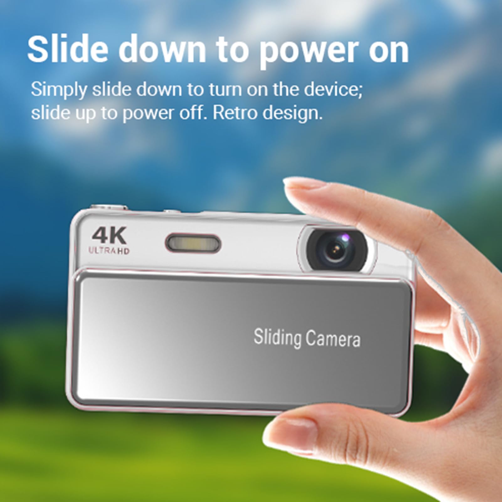 Fotocamera digitale 4K da 64 MP, fotocamera compatta, zoom digitale 16x, fotocamera scorrevole con schermo da 2,8 pollici, luce di riempimento dotata di batteria da 700 mAh, per viaggi