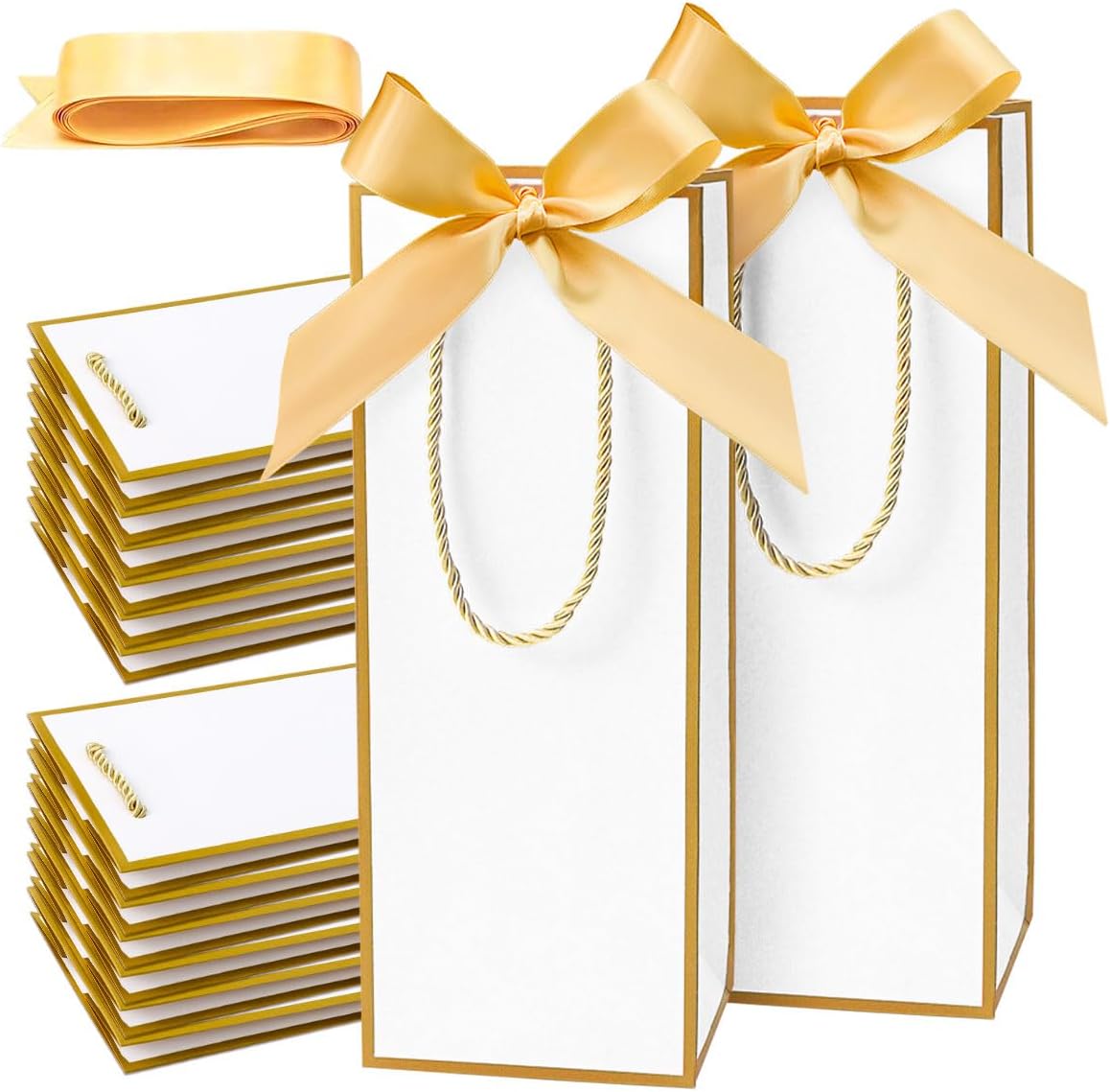 15 PCS Wine Gift Bags with Bow Double Handle Kraft Paper Bags for Wine Bottles Elegant for wedding anniversary housewarming birthday thank you christmas party favors and special occasions(Black)